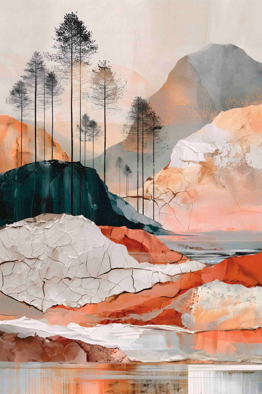Een abstract landschap met textuur en bomen — volledig ontwerp