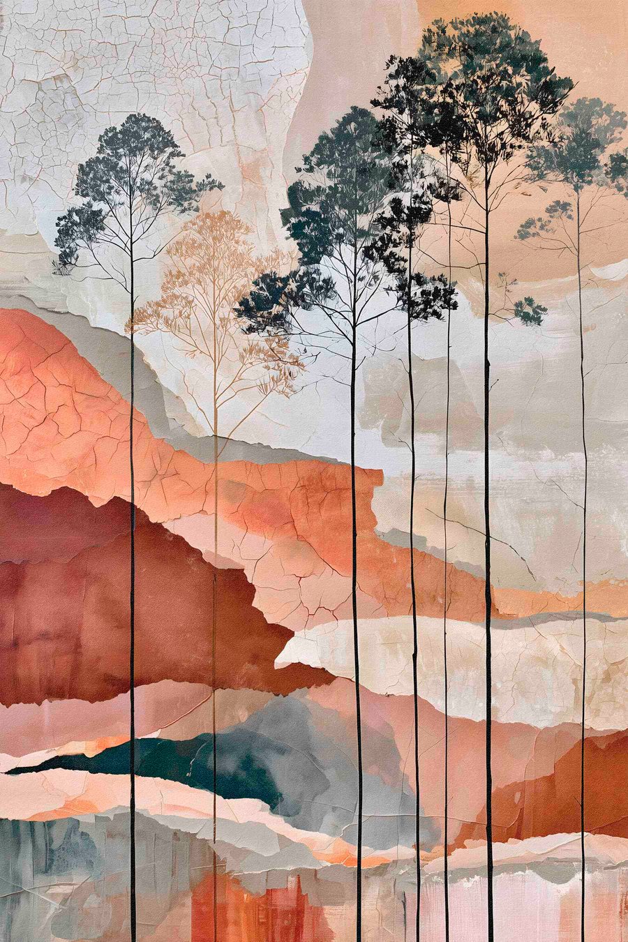 Een abstract landschap met textuur en bomen — volledig ontwerp