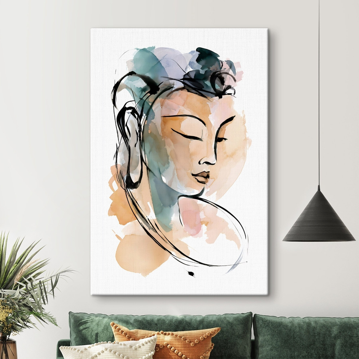 Een tekening van de Boeddha in aquarelstijl — interieur 1