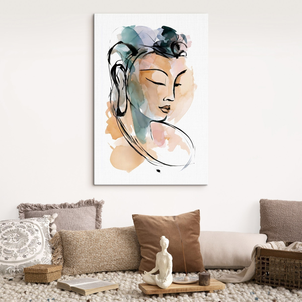 Een tekening van de Boeddha in aquarelstijl — interieur 2