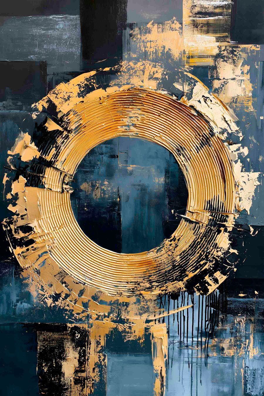 Een abstract schilderij met een cirkel en gesimuleerde penseelstreken — volledig ontwerp