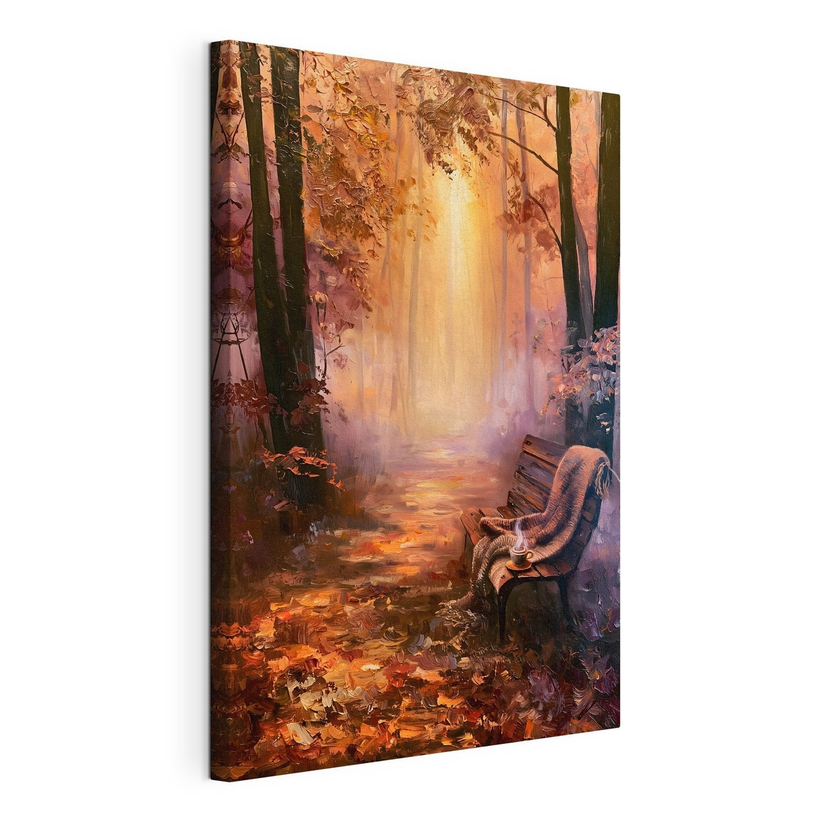 Een herfstochtend in het bos, gespannen canvas met doorlopende rand