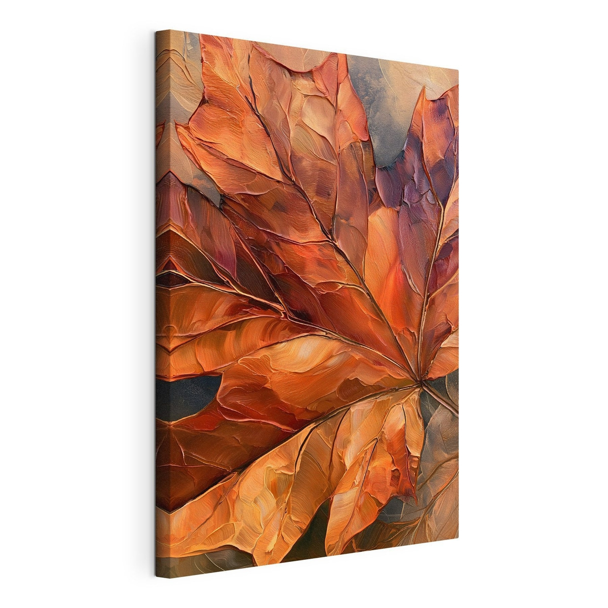 Een groot herfstblad van een esdoorn, gespannen canvas met doorlopende rand