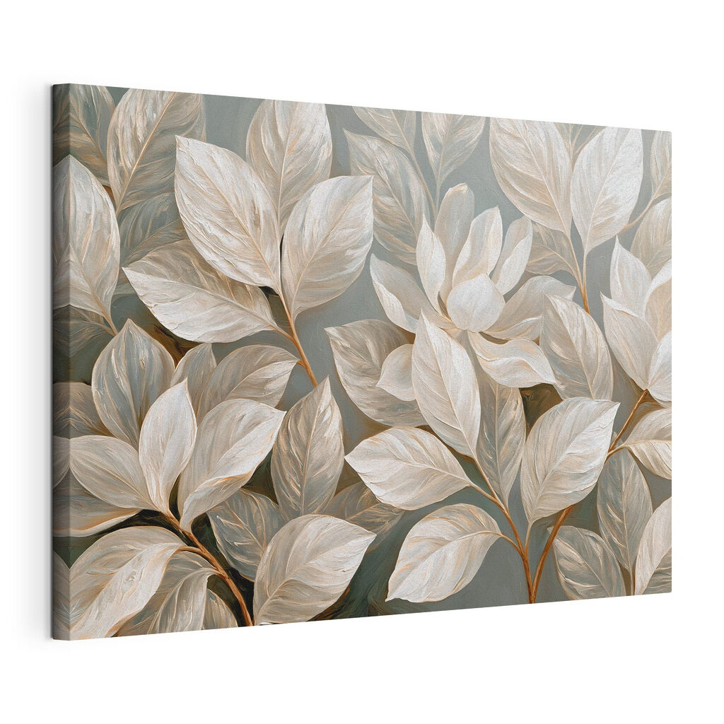 Witte bladeren dicht opeen, gespannen canvas met doorlopende rand