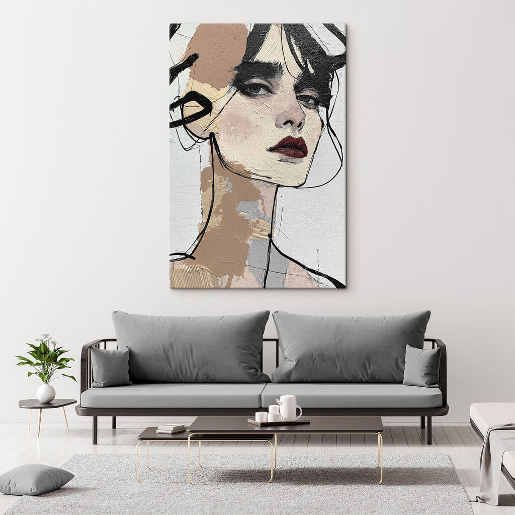 Vrouwenblik in ruwe tekenlijnen — interieur 1