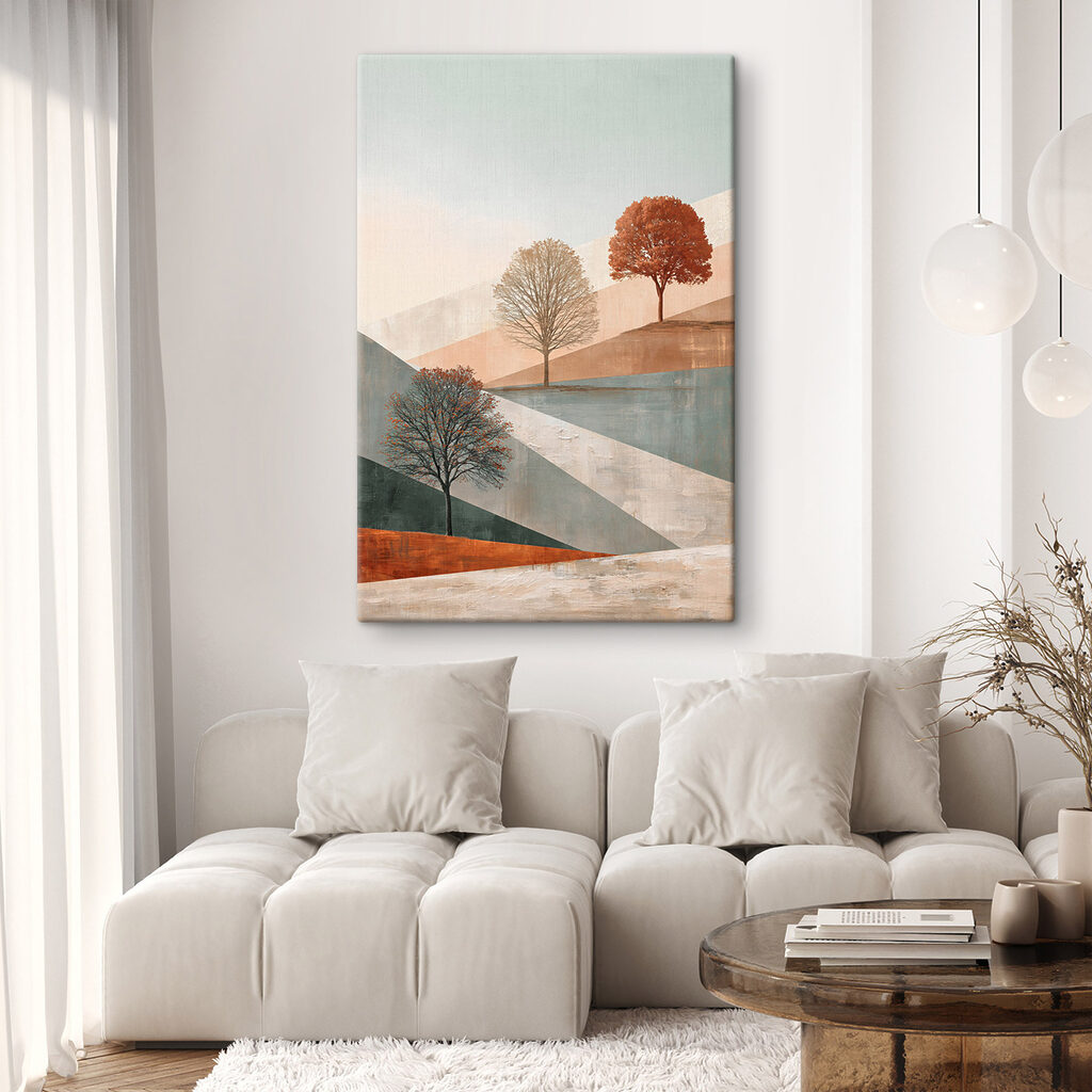 Drie bomen langs kleurvelden — interieur 2