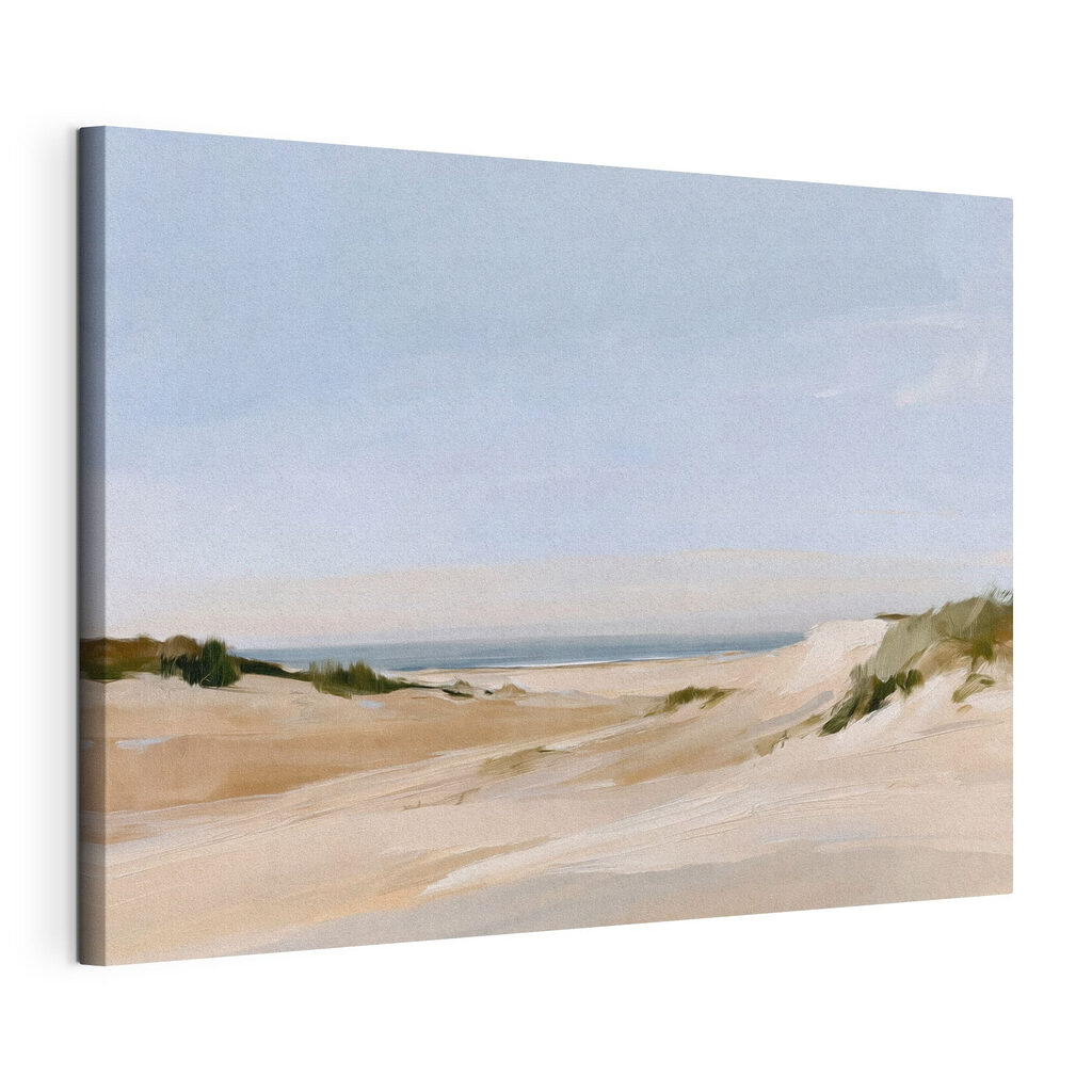 Lage duinen onder zomerblauw, gespannen canvas met doorlopende rand