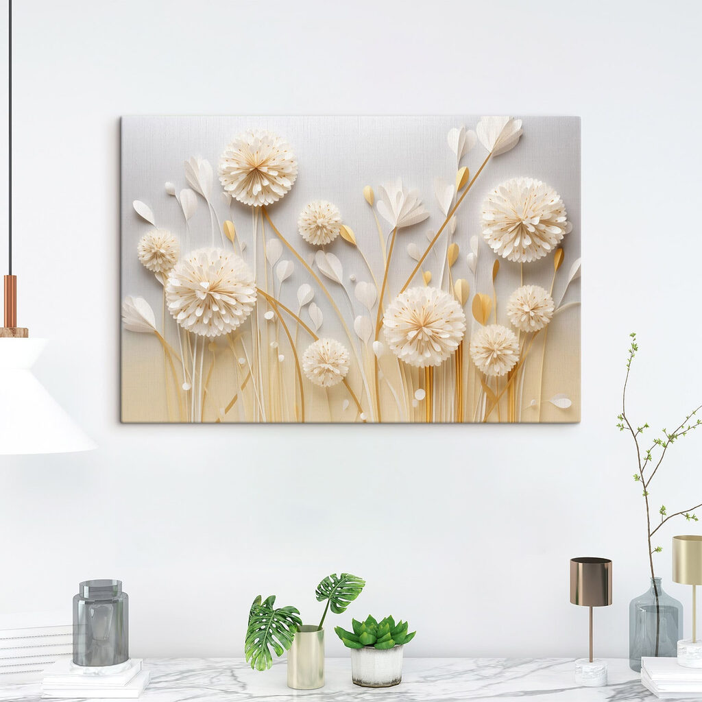 Witte bloemschermen langs goud — interieur 2