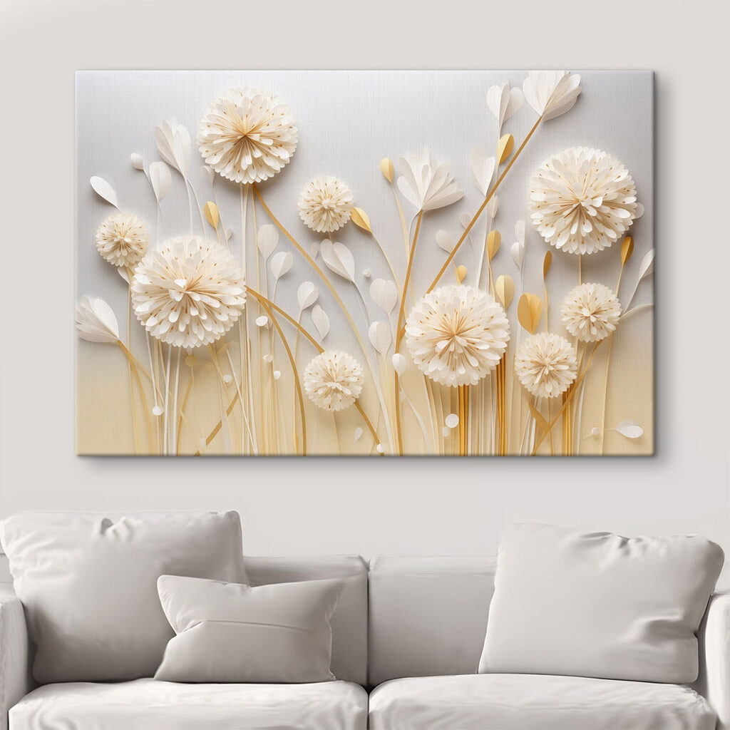 Witte bloemschermen langs goud — interieur 1
