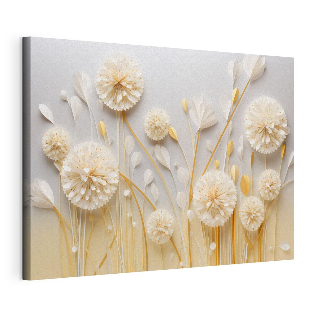 Witte bloemschermen langs goud — productweergave