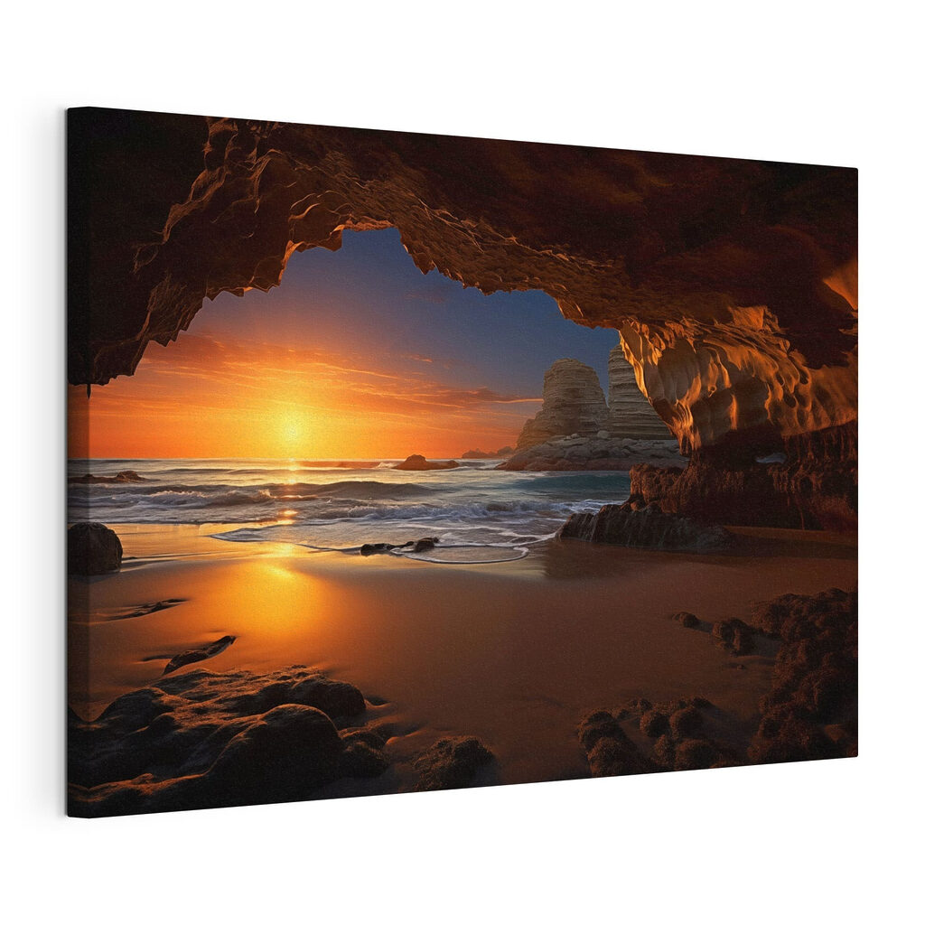 Zonsondergang vanuit de grot, gespannen canvas met doorlopende rand