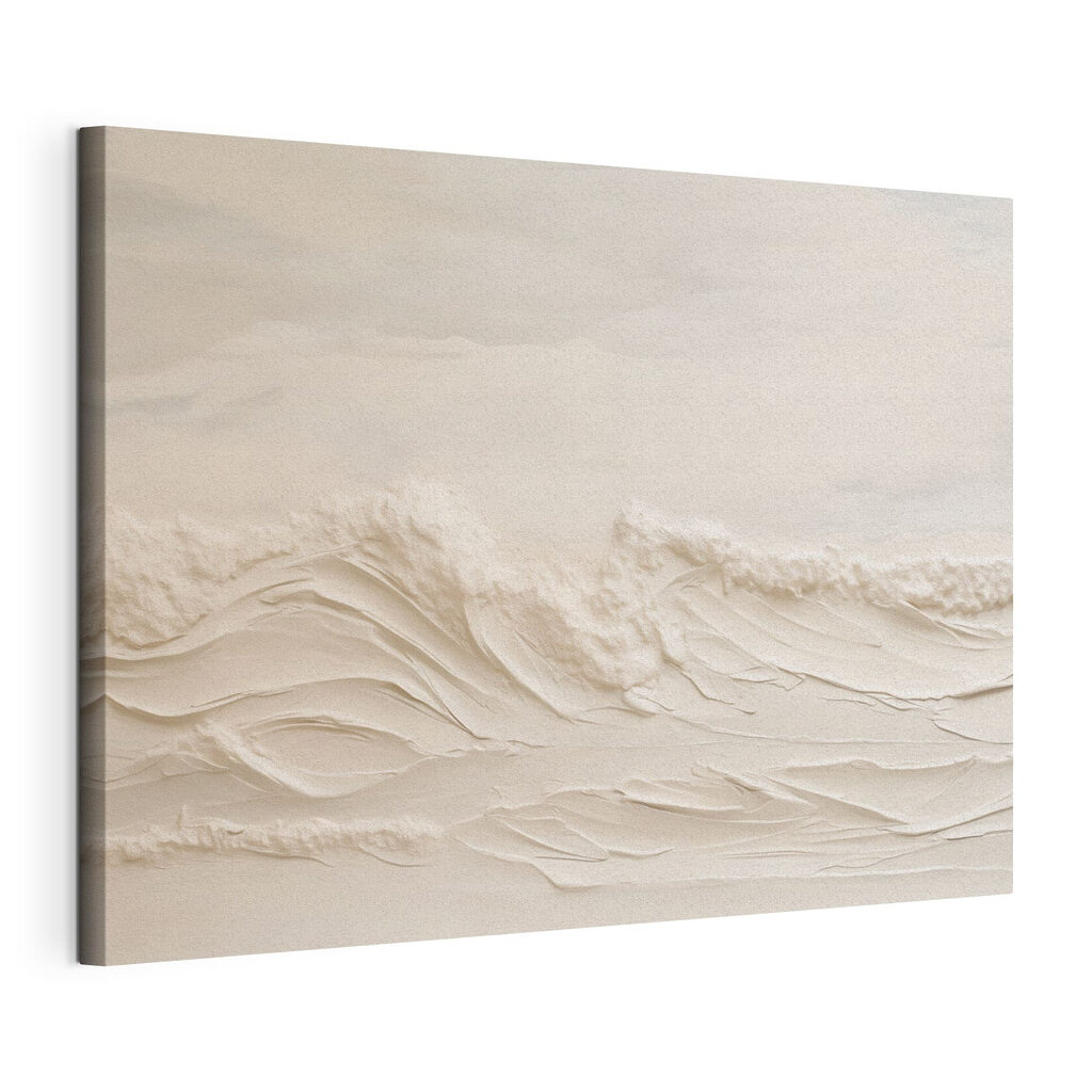 Witte golven in laagjes, gespannen canvas met doorlopende rand