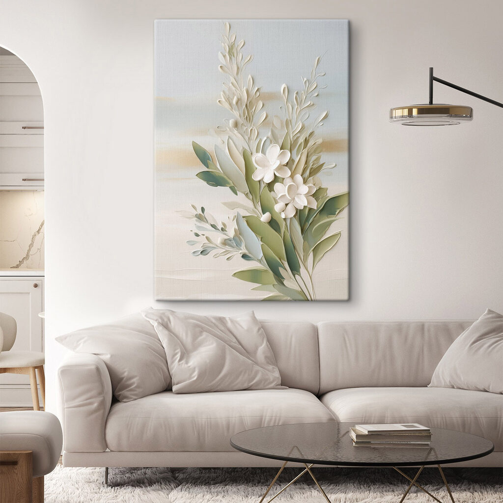 Witte bloemen met olijftakken — interieur 2