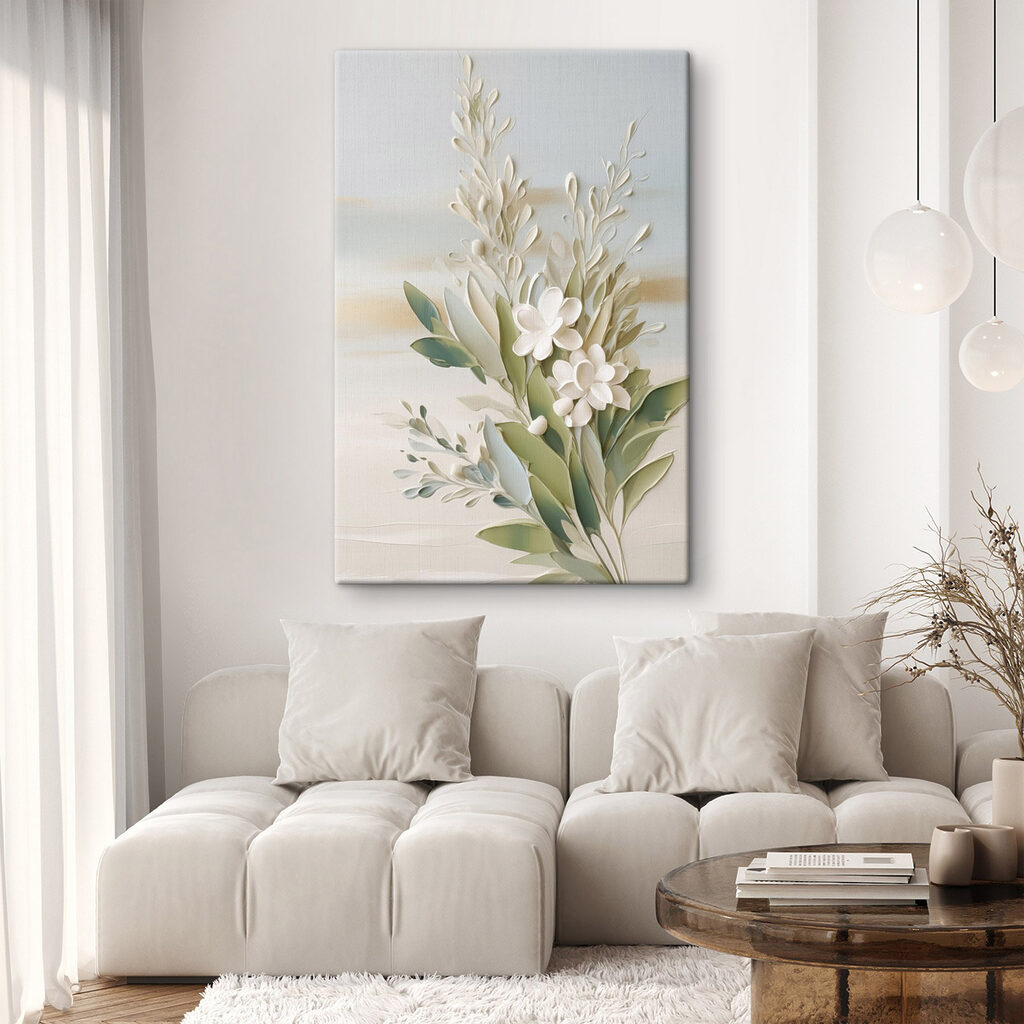 Witte bloemen met olijftakken — interieur 1