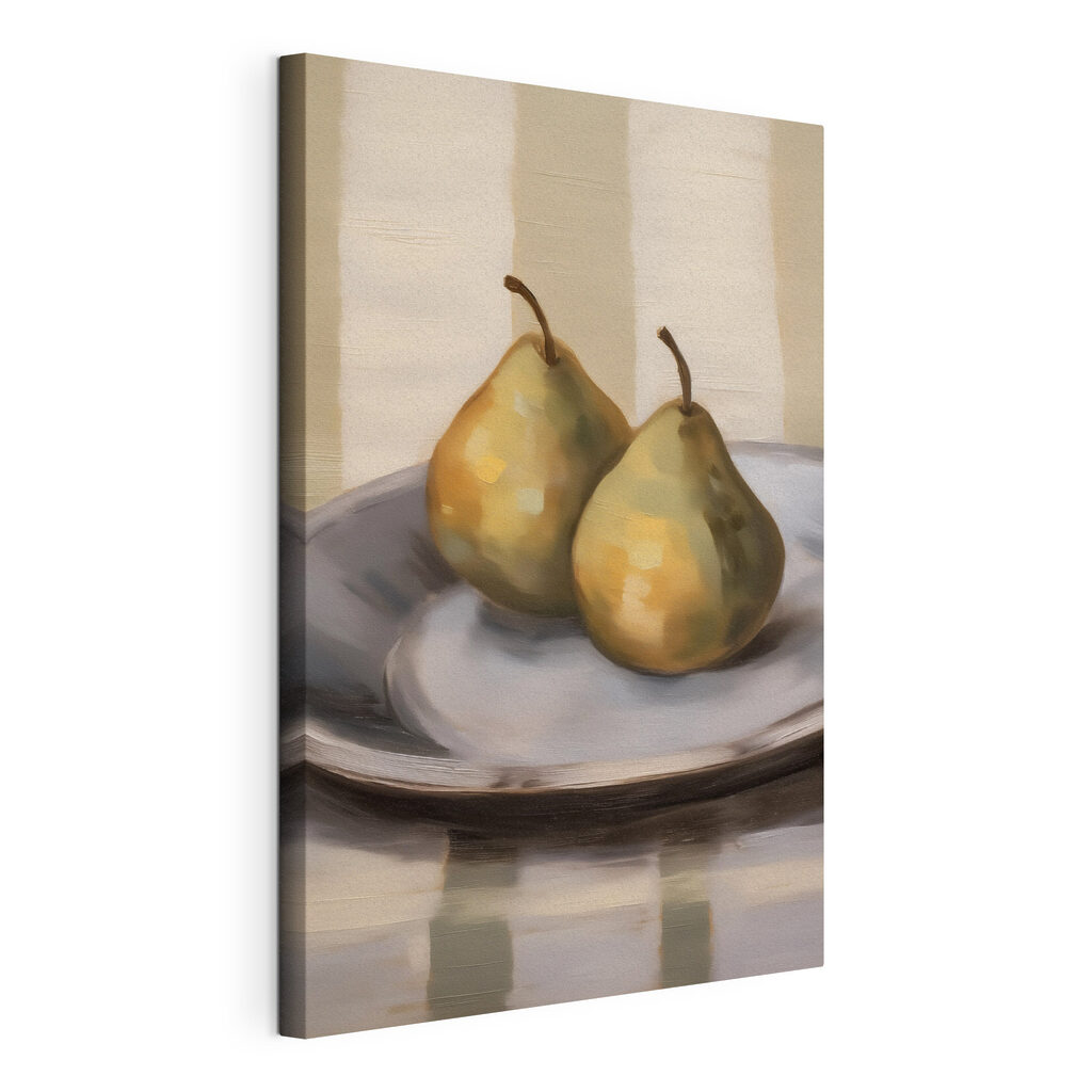 Twee peren bij strepen, gespannen canvas met doorlopende rand