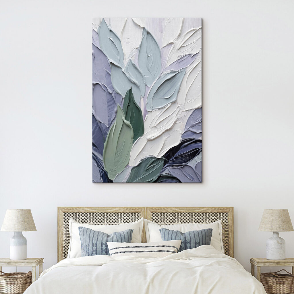 Bladeren in blauwgroene verf — interieur 1