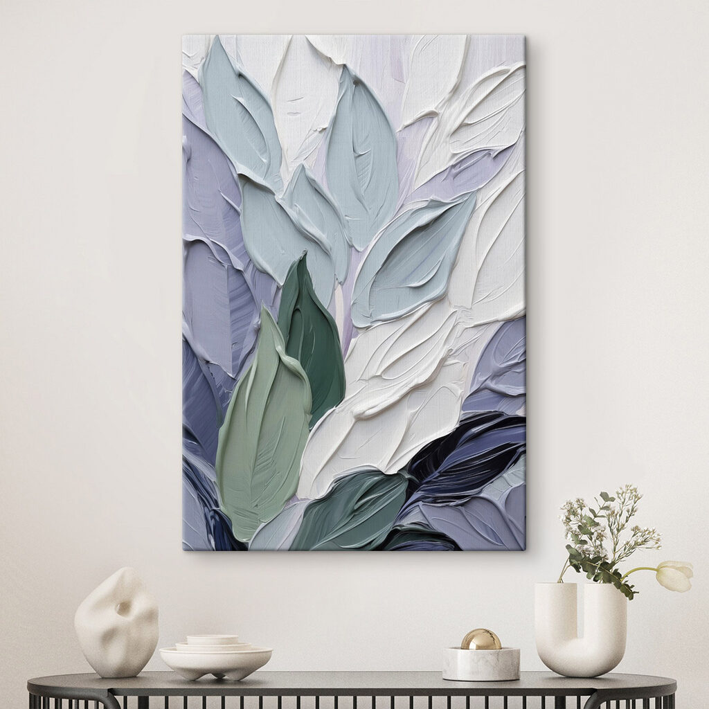 Bladeren in blauwgroene verf — interieur 2
