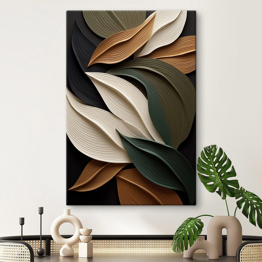 Geplooide bladeren op zwart — interieur 2