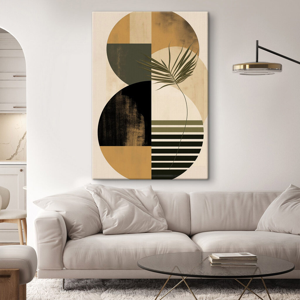 Palmblad boven gestreepte vlakken — interieur 1