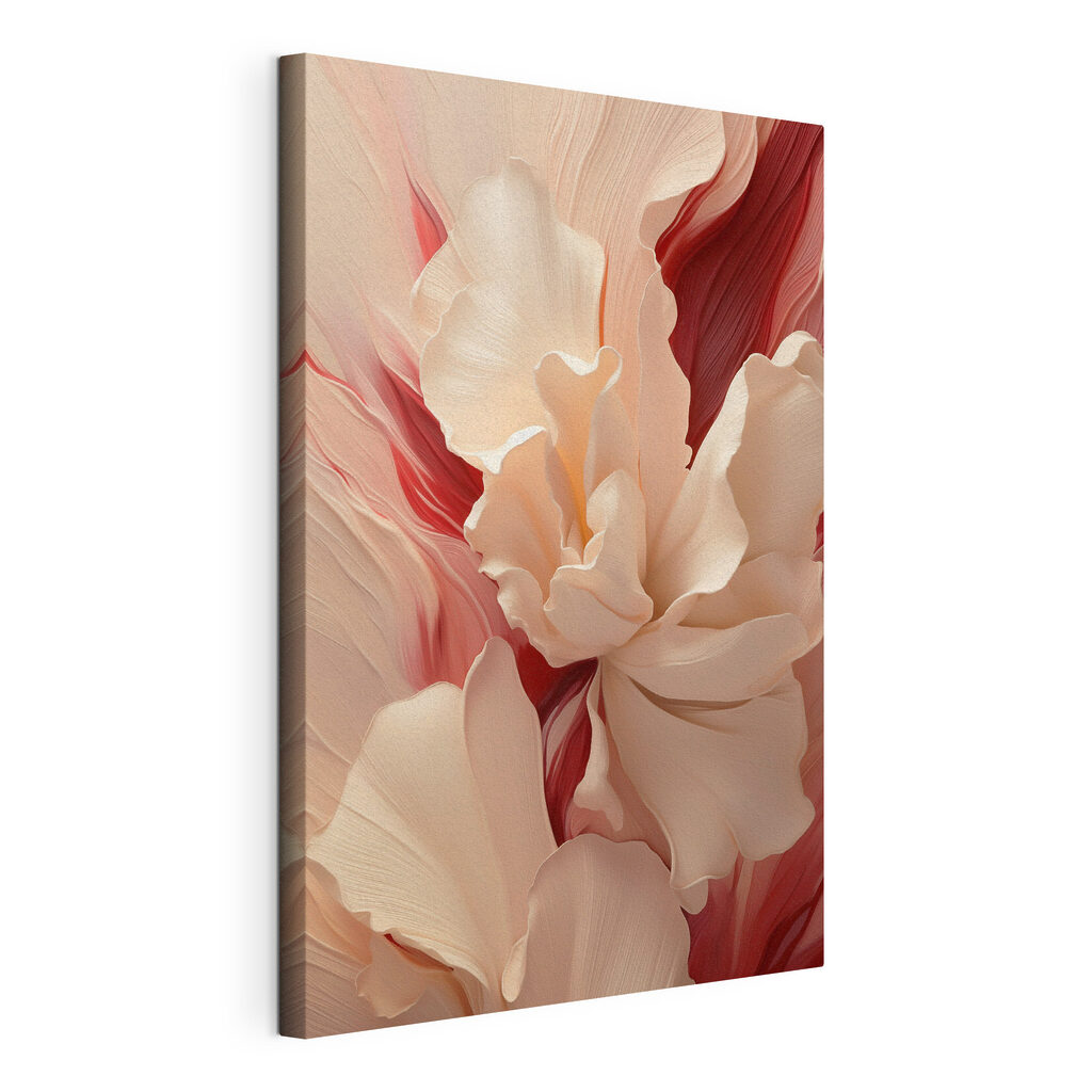 Bloemvormen met rode diepte, gespannen canvas met doorlopende rand