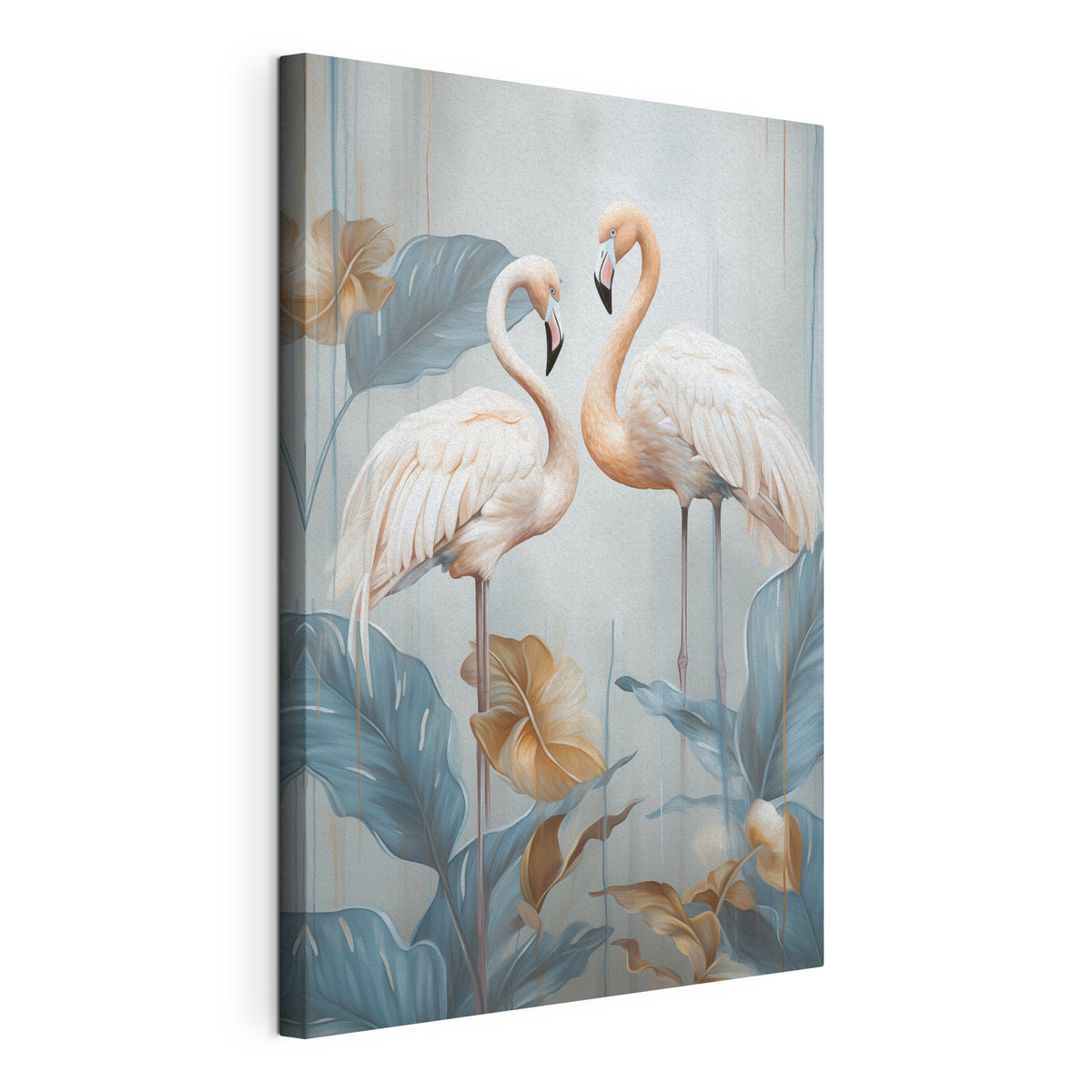 Flamingo's met tropische bladeren, pastelkleuren — productweergave