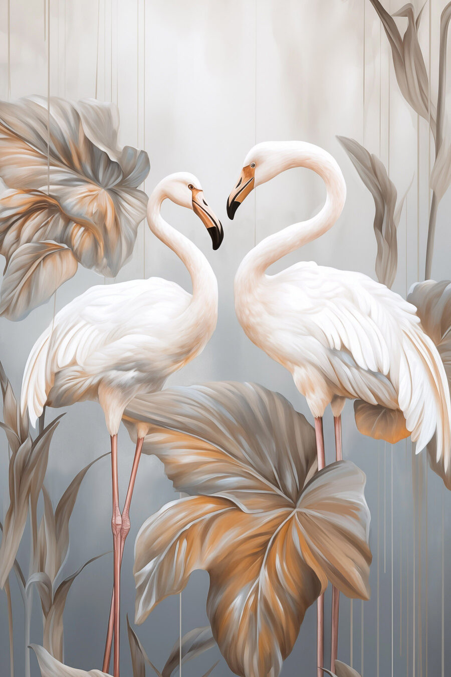 Witte flamingo's tussen bladeren — volledig ontwerp