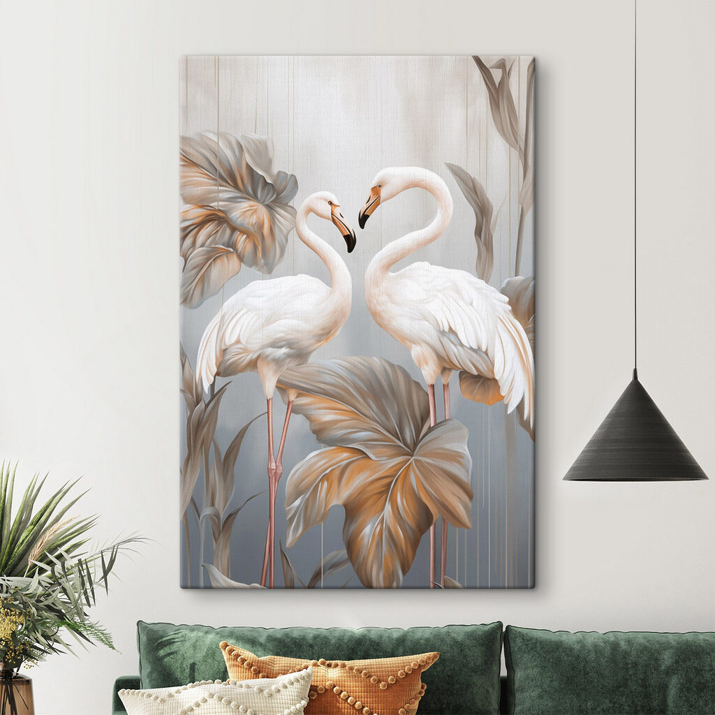 Witte flamingo's tussen bladeren — interieur 2