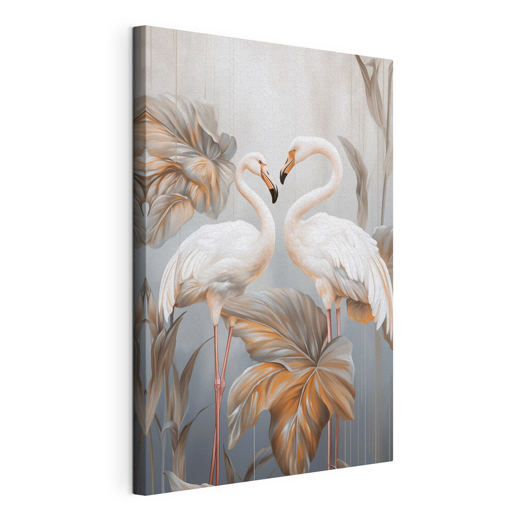 Witte flamingo's tussen bladeren — productweergave