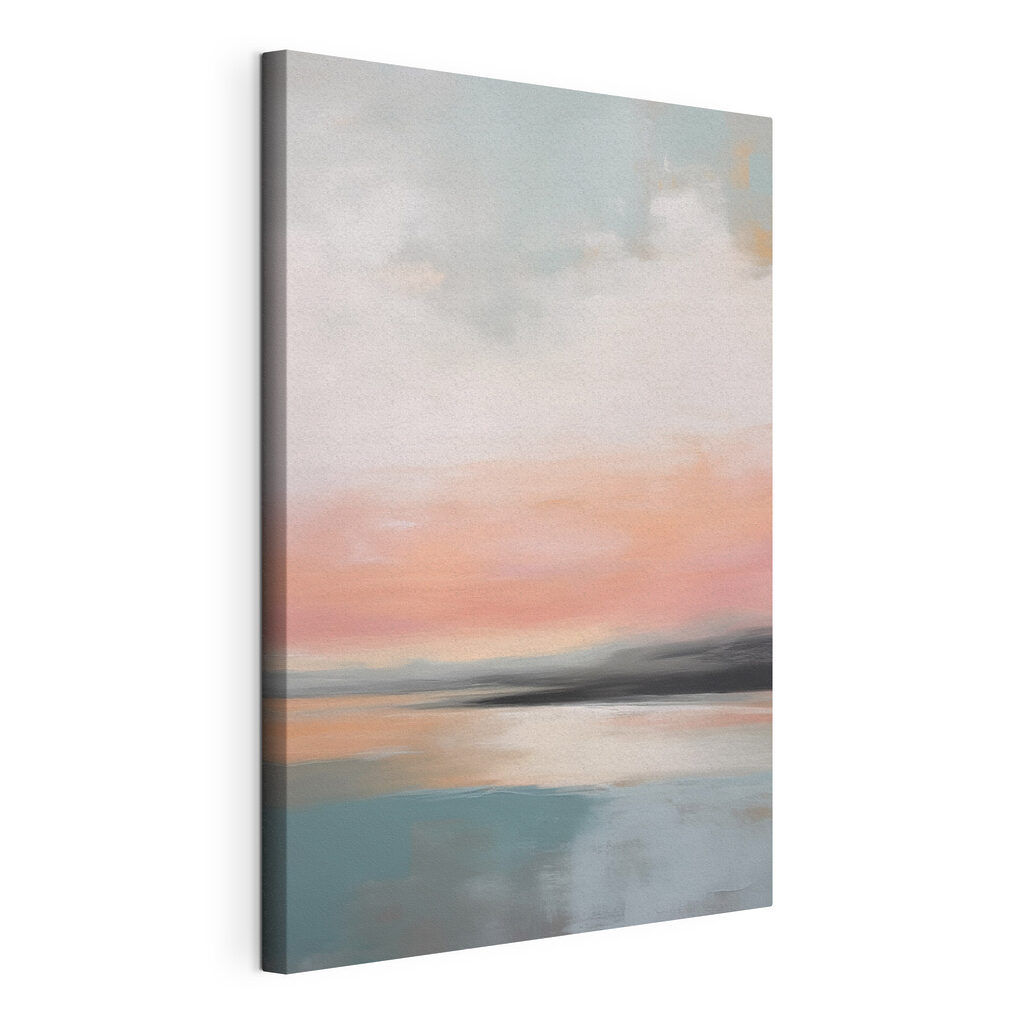 Roze gloed boven water, gespannen canvas met doorlopende rand