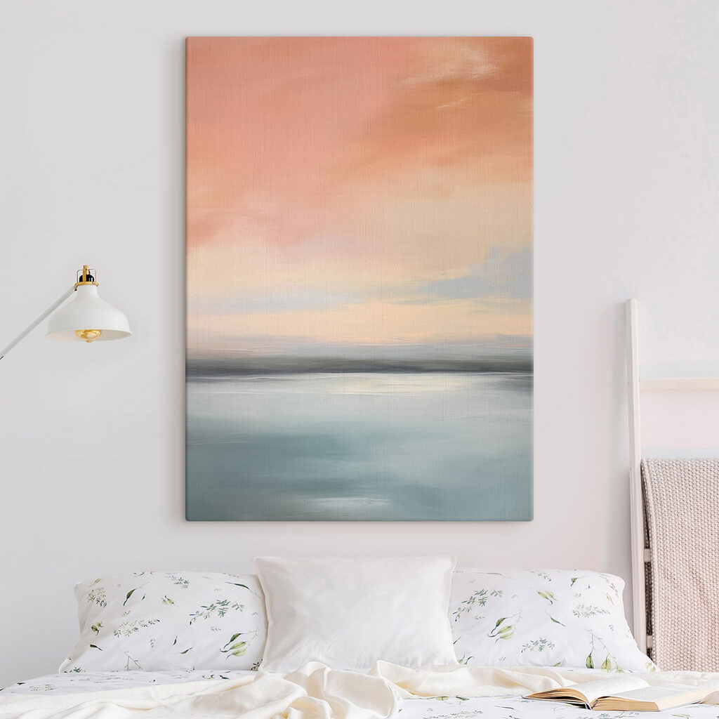 Koraalroze lucht boven stilte — interieur 2