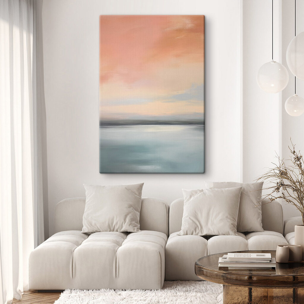 Koraalroze lucht boven stilte — interieur 1