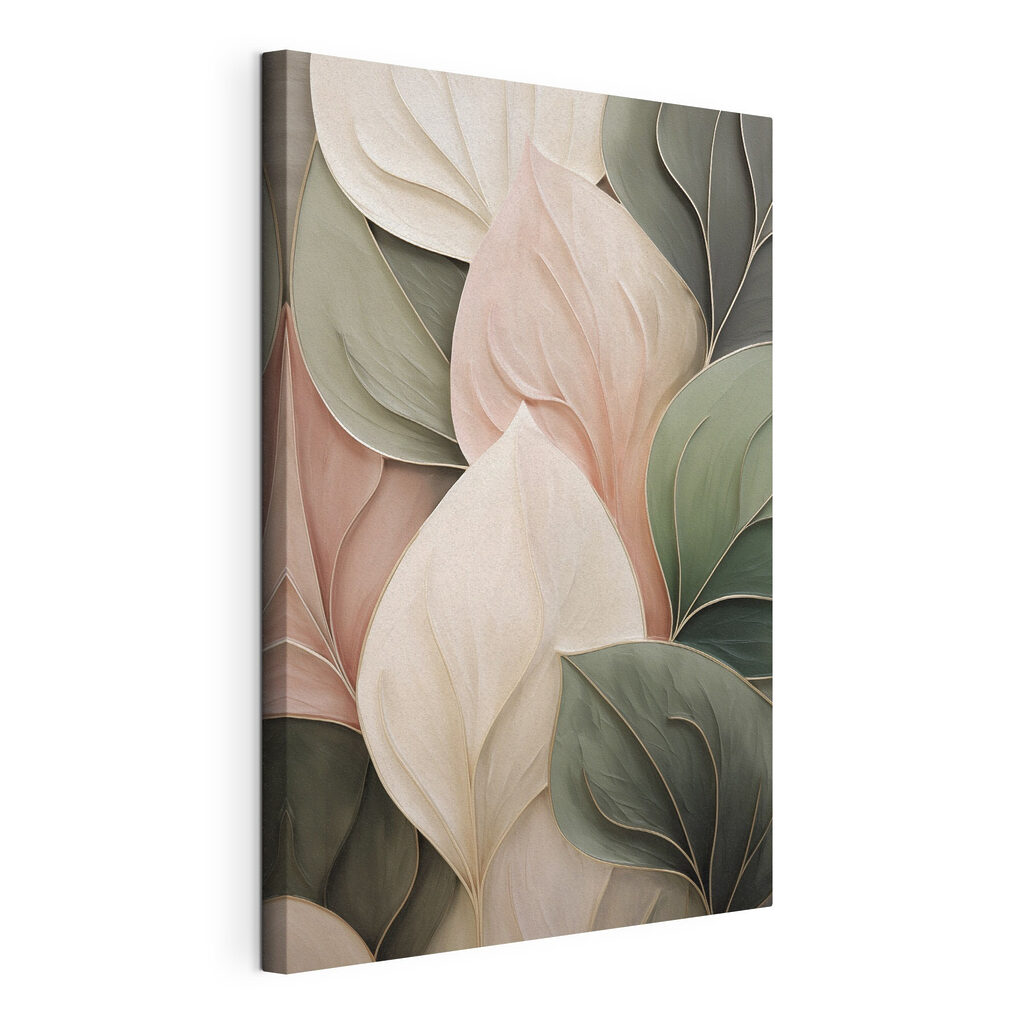 Brede bladeren in pastel, gespannen canvas met doorlopende rand