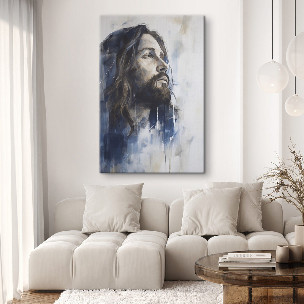Schilderij van een man met lang haar in een interieur