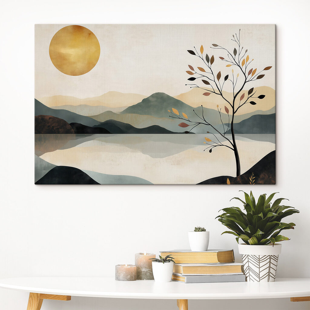 Boom bij weerspiegelde bergen — interieur 1