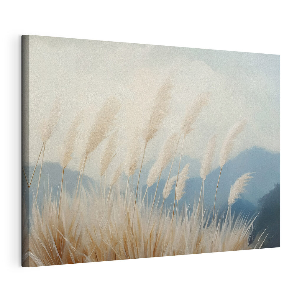 Pluimen voor blauwe bergen, gespannen canvas met doorlopende rand