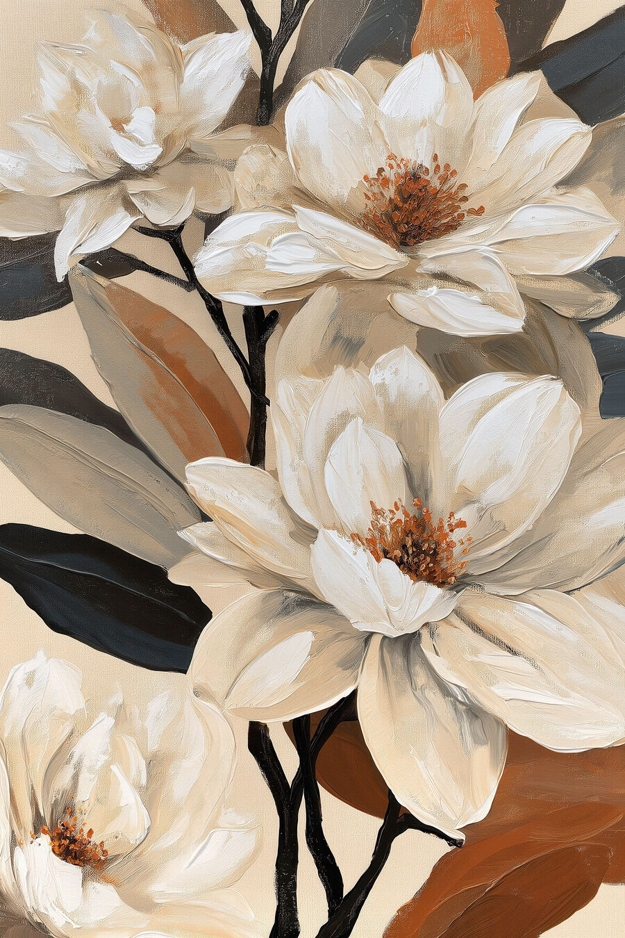 Witte bloemen, donkere takken — volledig ontwerp