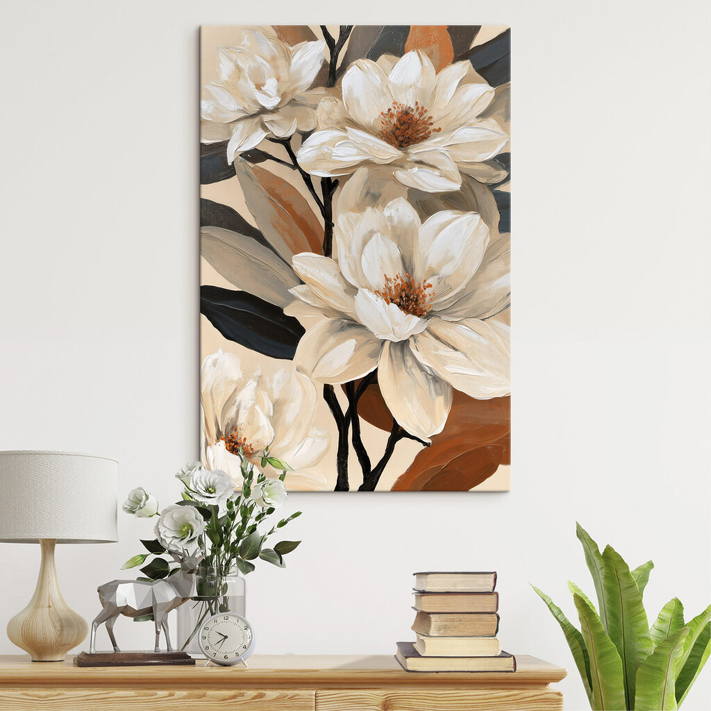 Witte bloemen, donkere takken — interieur 1