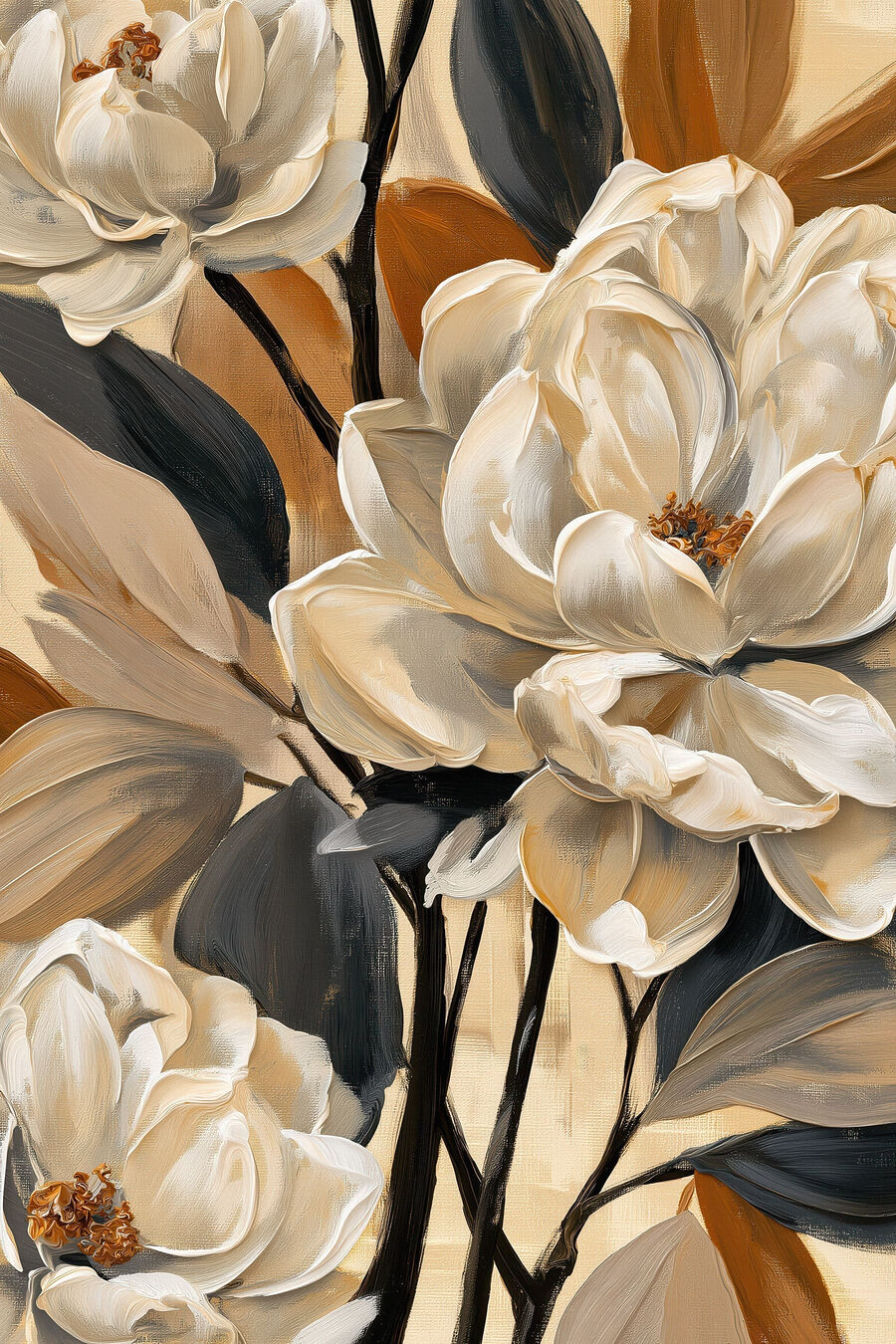 Roomwitte bloemen tussen oker — volledig ontwerp