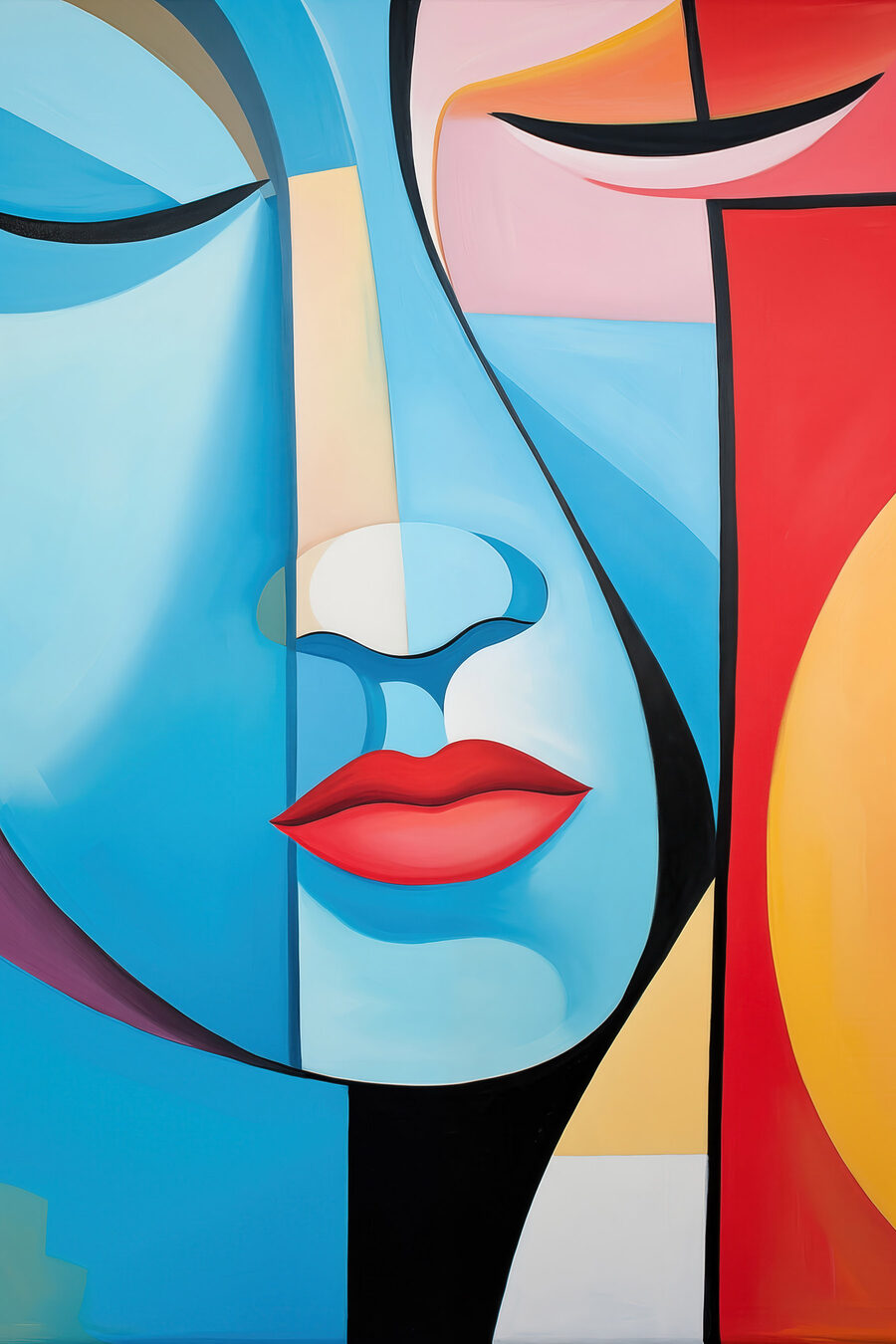 Blauw gezicht, rode lippen — volledig ontwerp