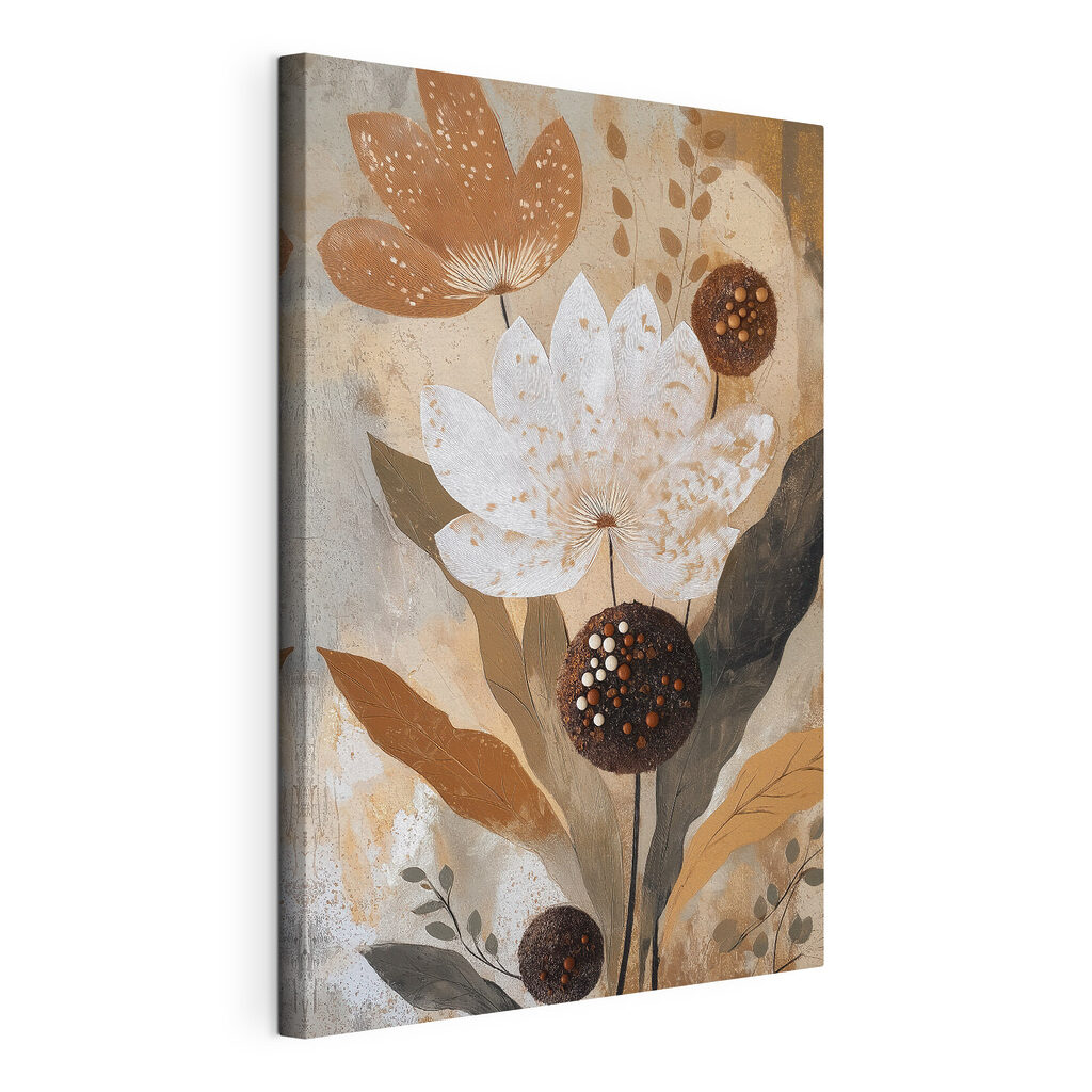 Bloemen met gestippelde harten, gespannen canvas met doorlopende rand