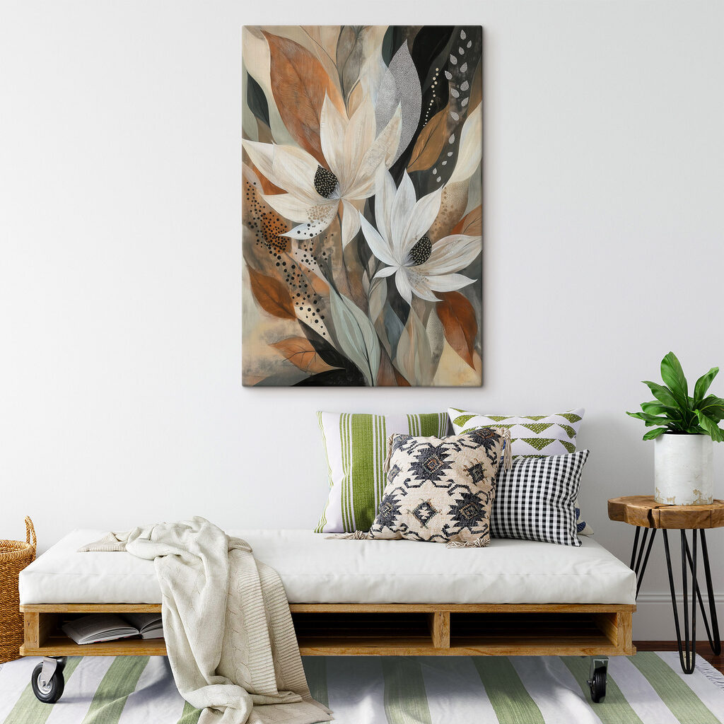 Witte bloem, gevlekte bladeren — interieur 1