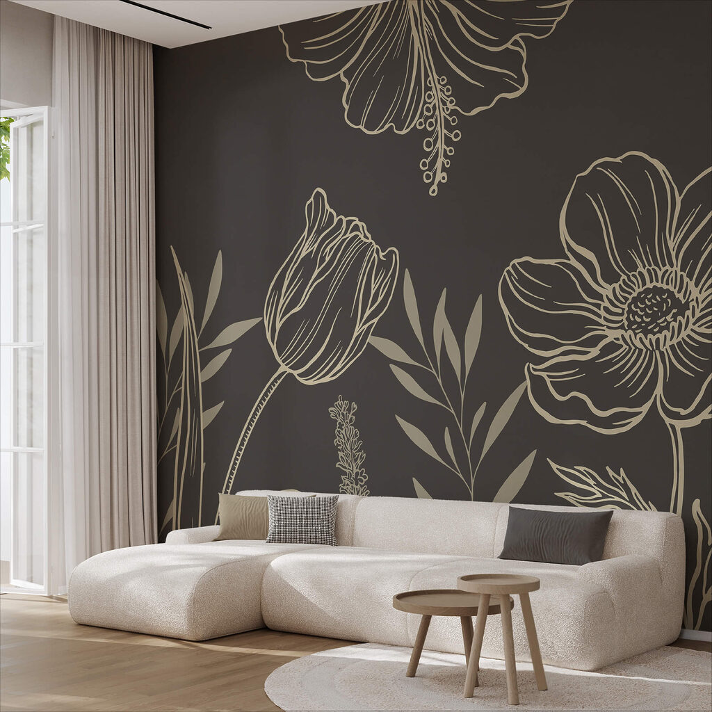 Bloemcontouren op donkergrijs — interieur 3