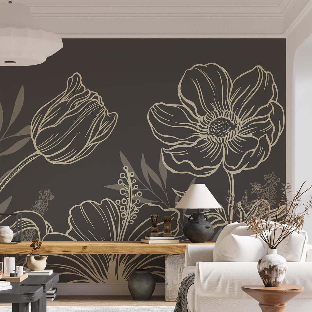 Bloemcontouren op donkergrijs — interieur 2