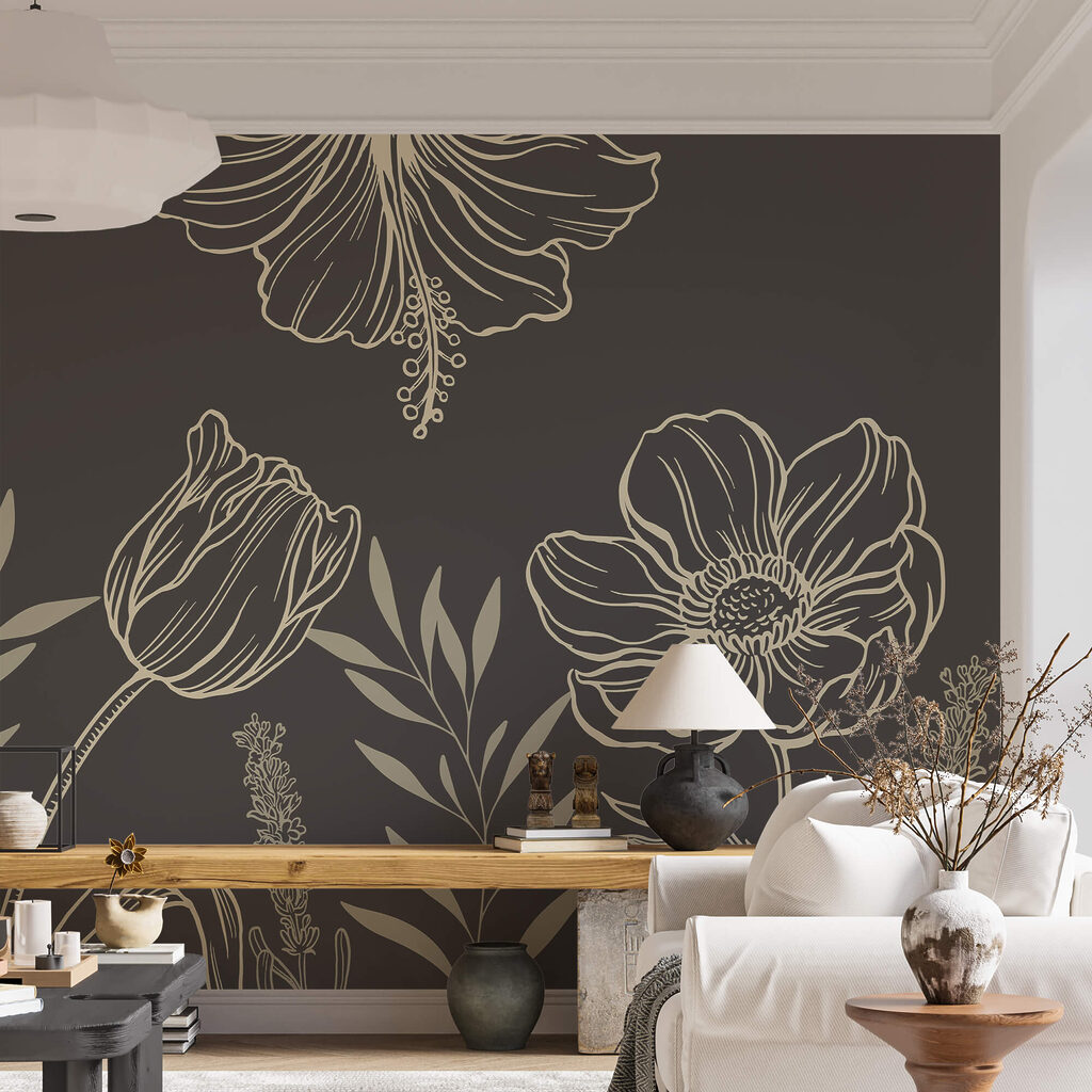 Bloemcontouren op donkergrijs — interieur 1