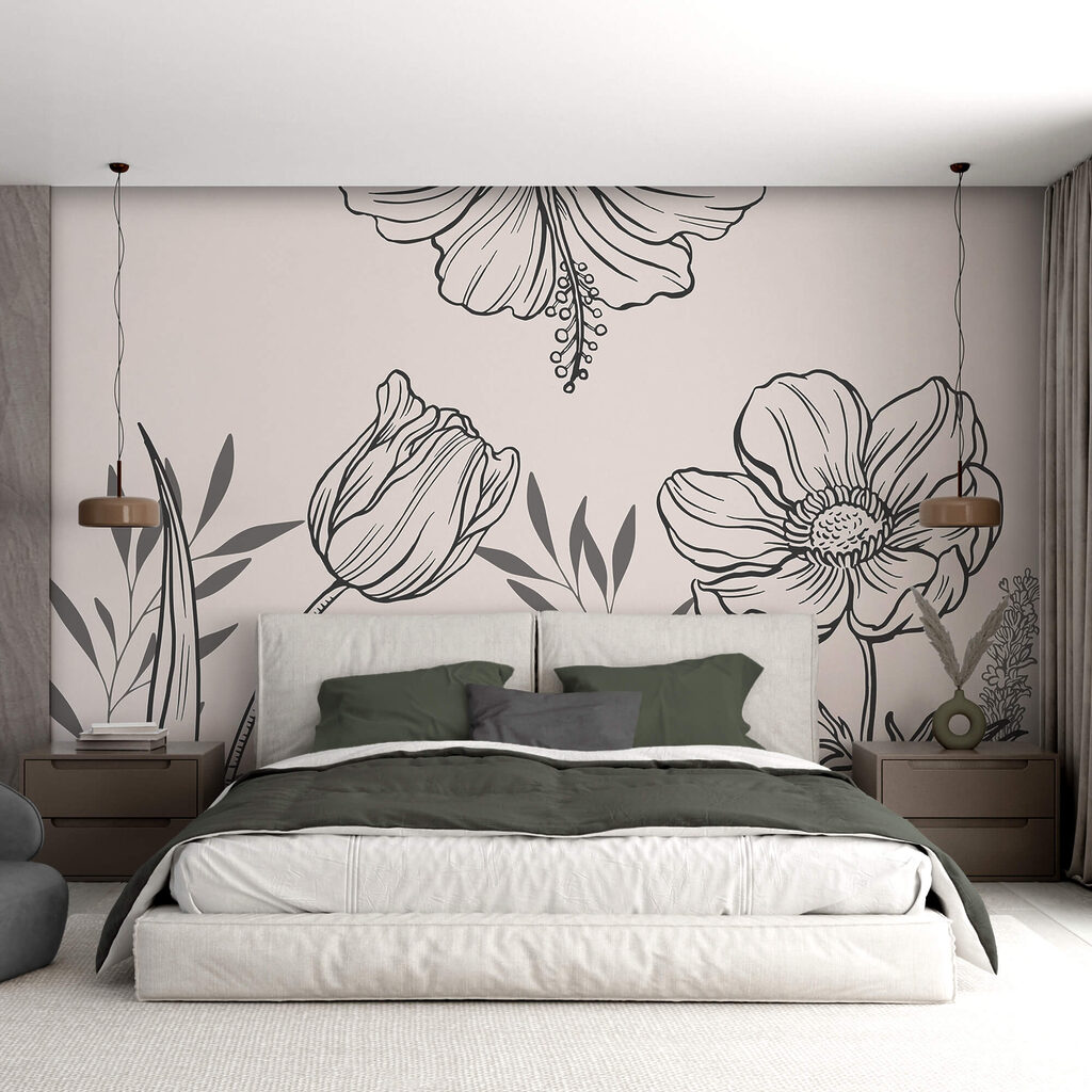 Delicaat lijnmotief met bloemen — interieur 1