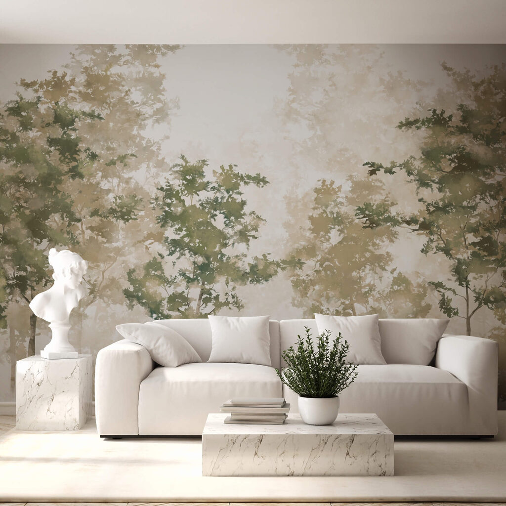 Loofbomen achter bleke nevel — interieur 1
