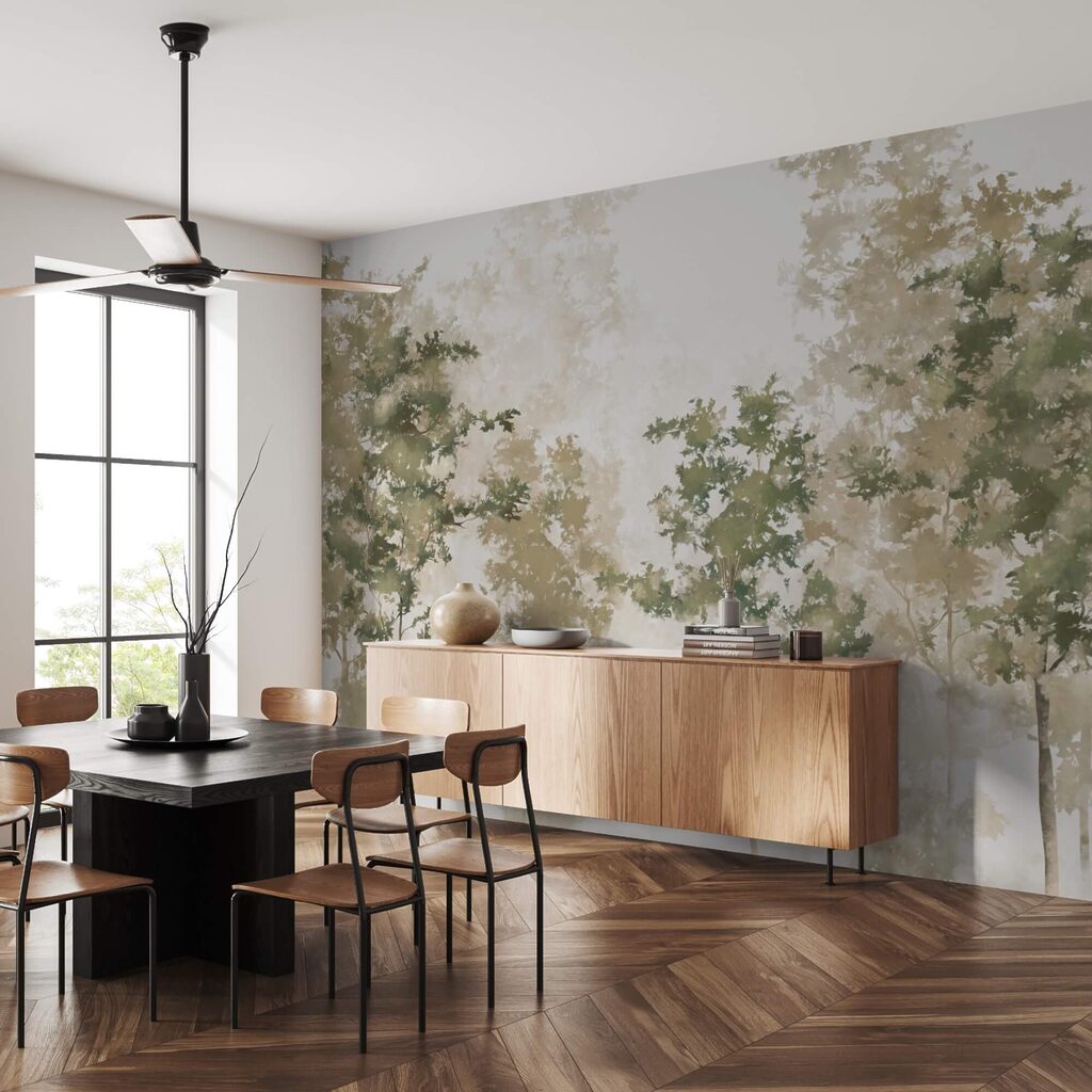 Loofbomen achter bleke nevel — interieur 3