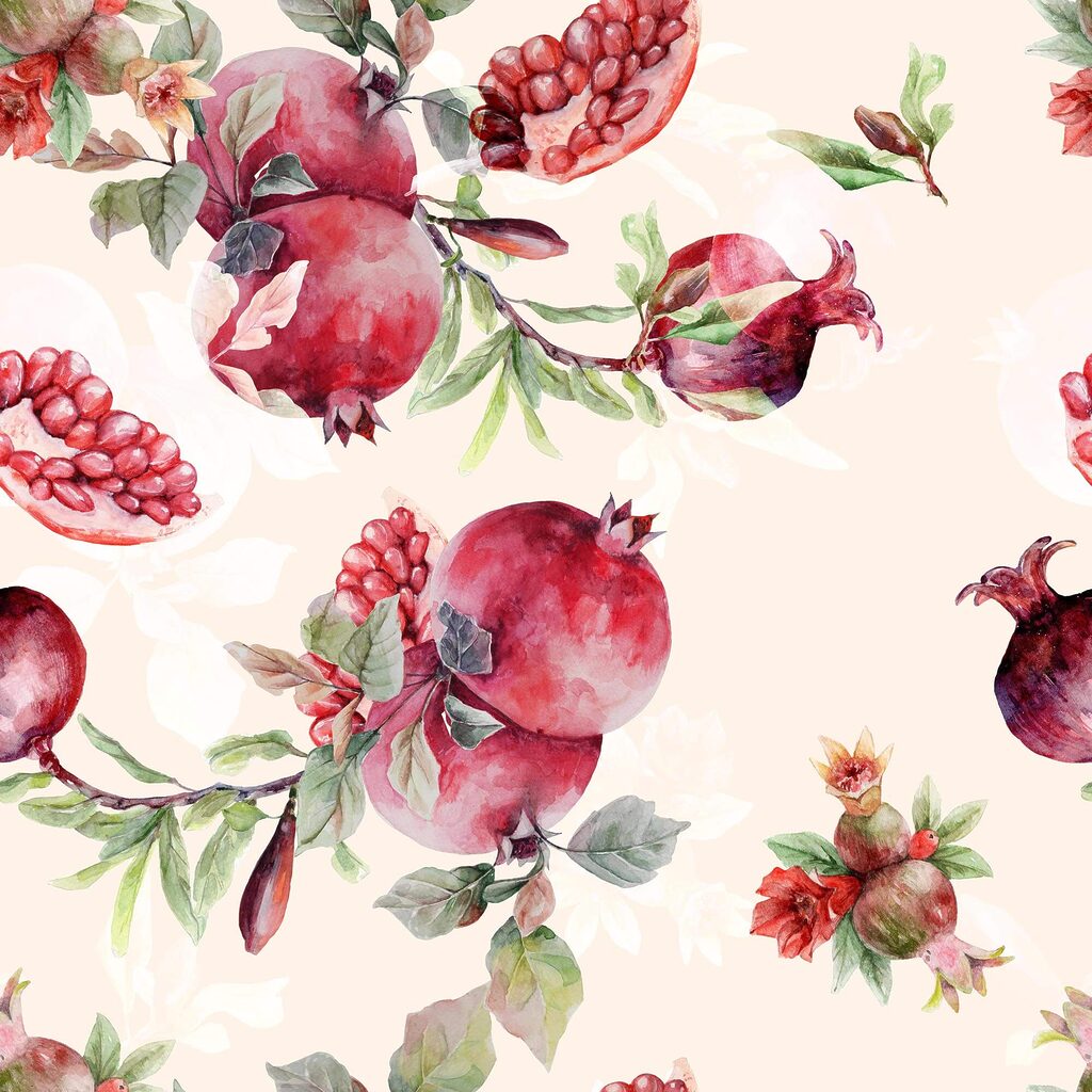 Granaatappels tussen bloesem — volledig ontwerp