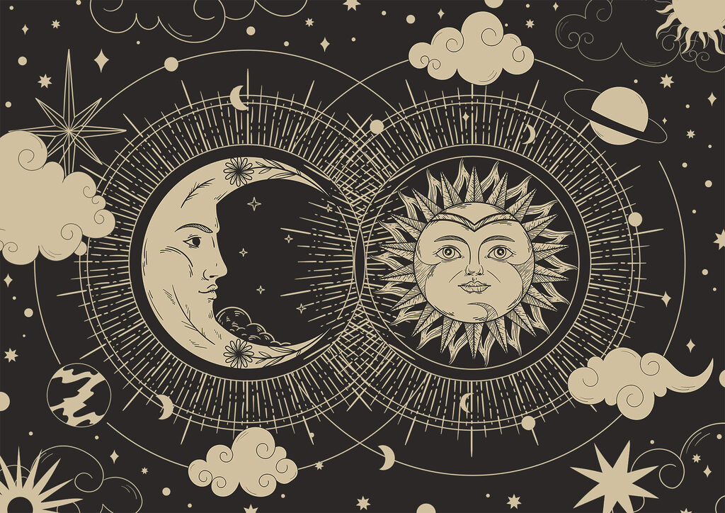 Zon en maan samen — volledig ontwerp