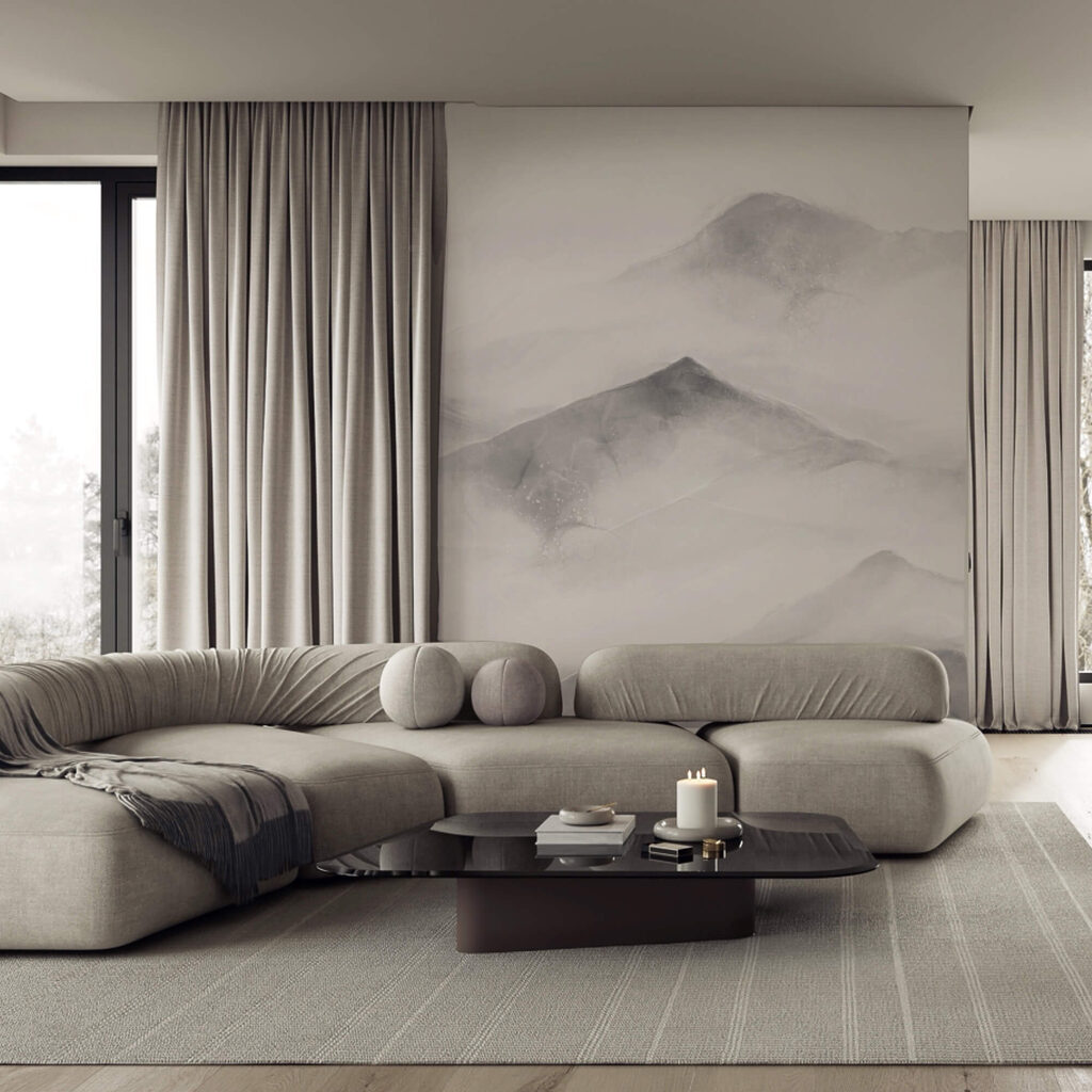 Bleke bergtoppen tussen wolken — interieur 2